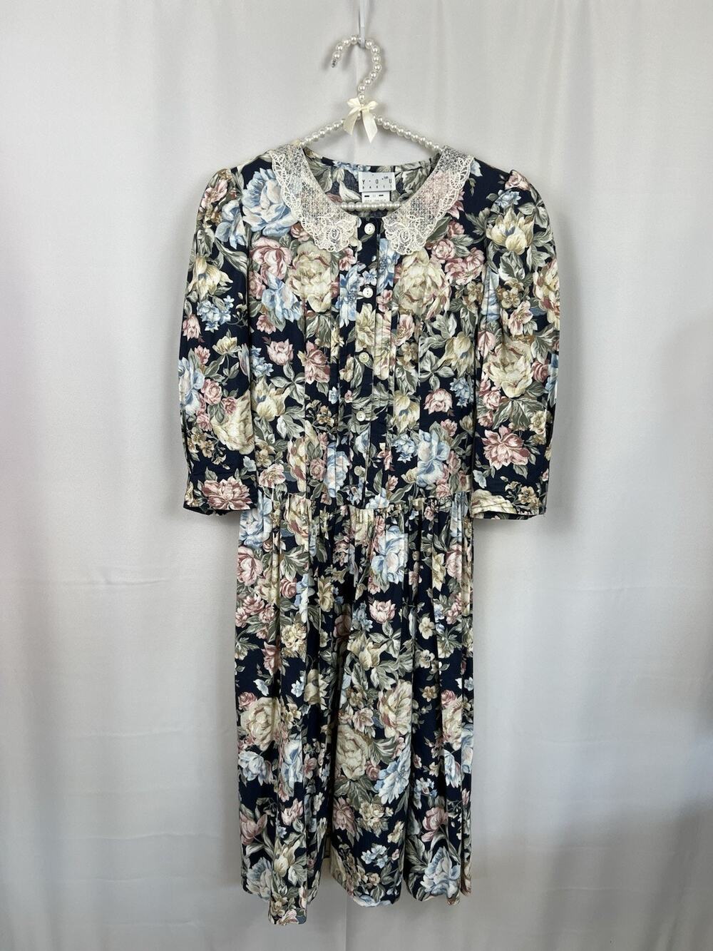Vintage Womens You Too Babes Floral 80s Dress Size 1l Cottage, Prairie, Preppy